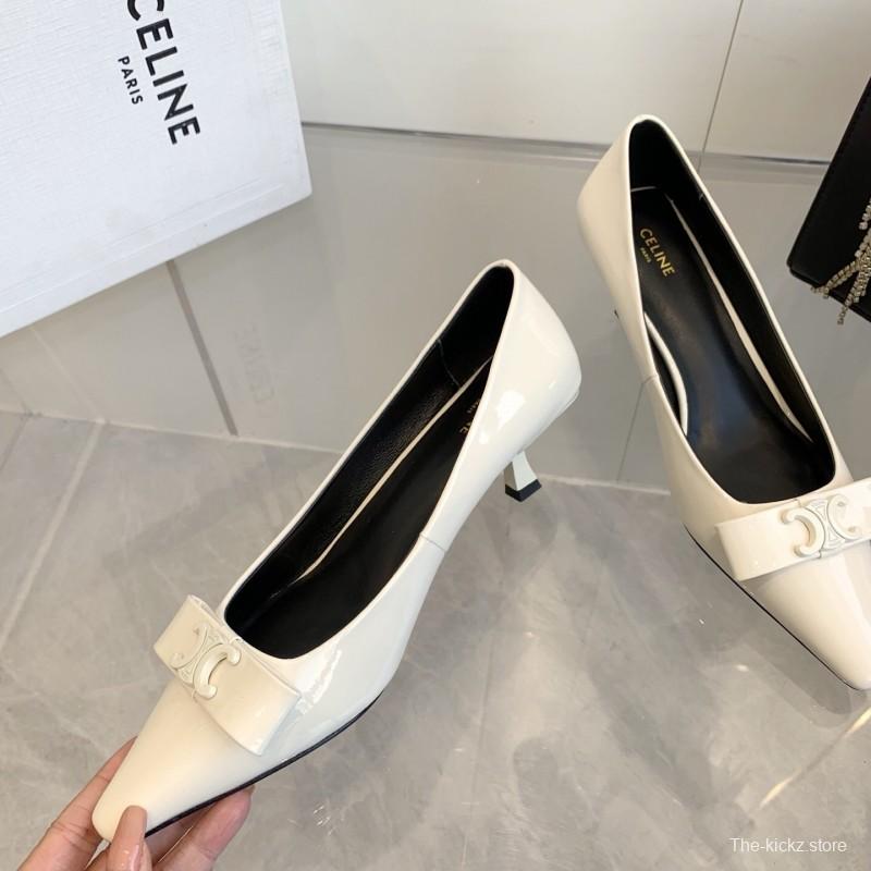 2025 Women Celine White Calfskin Pointed Toe Pumps KFY00330