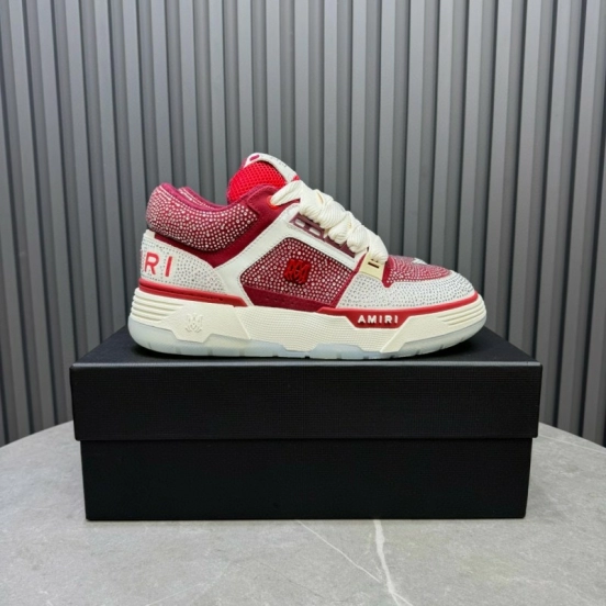 2024 Unisex Amiri Red White Leather Mesh Sneakers MJ00410