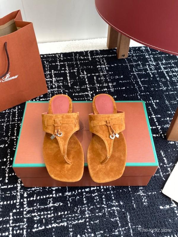 2025 Women Le Parmentier Brown Suede Thong Sandals KFY00280