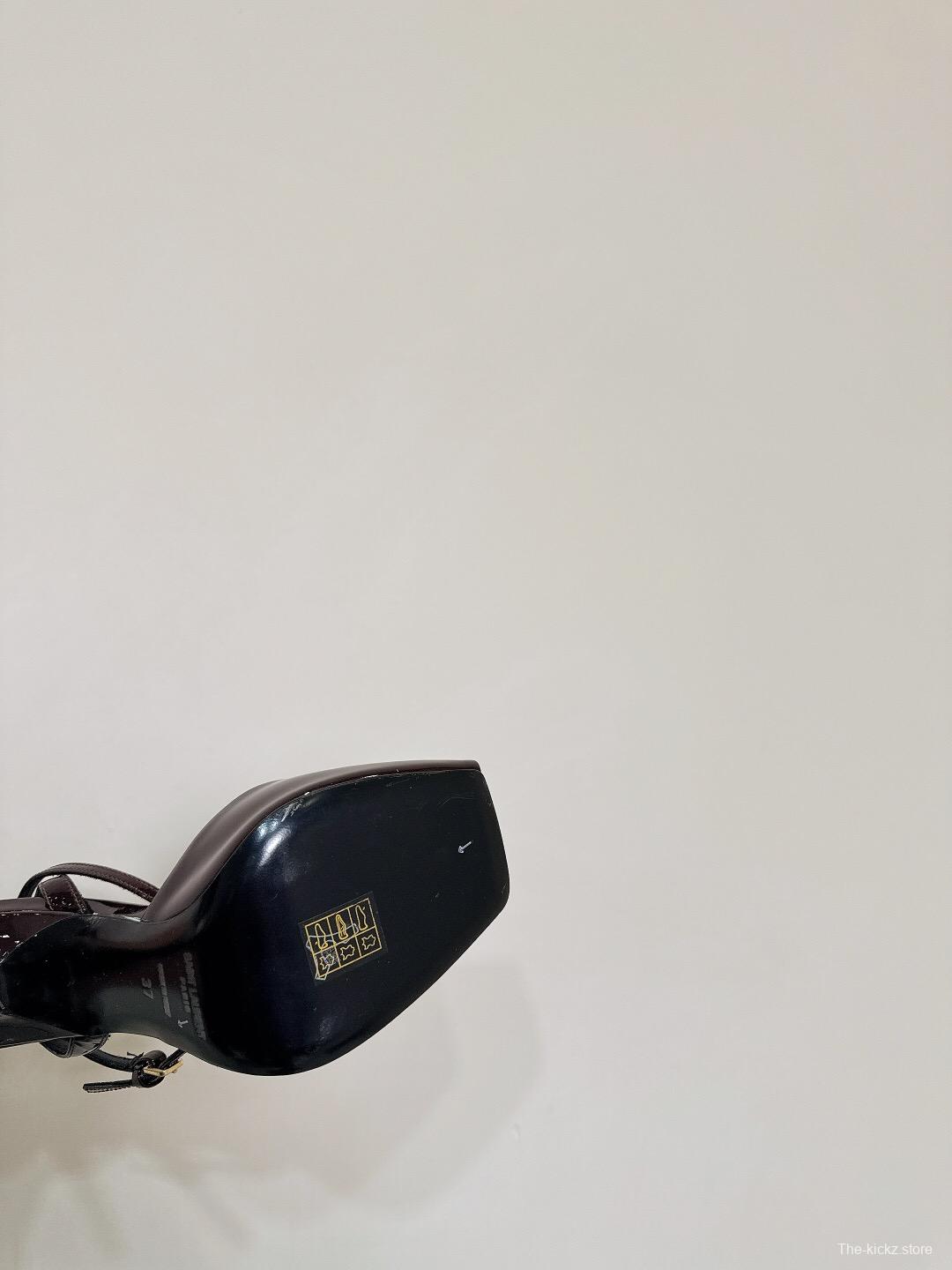 2025 Women Yves Saint Laurent Burgundy Patent Leather Slingback Stiletto Heel