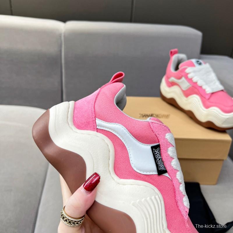 2025 Women HEYDAY Pink White Canvas Leather Wave Bread Sneakers KFY00260(F)