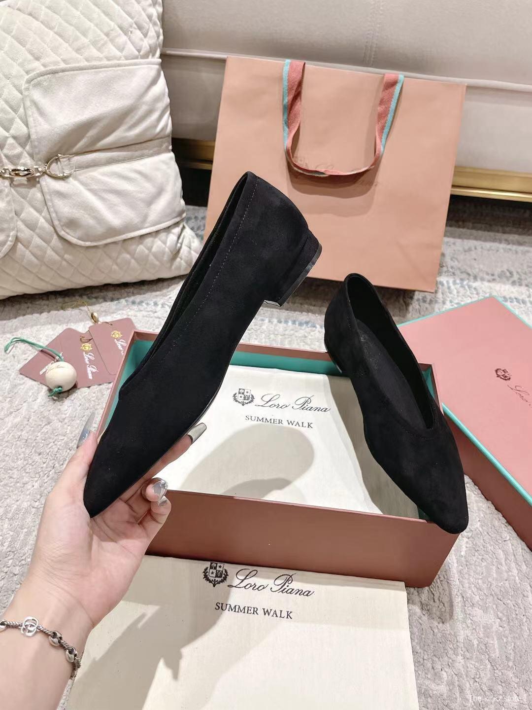 2025 Women LP Black Suede Ballet Flats LY00320