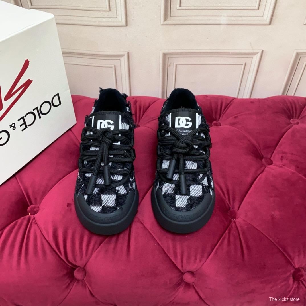 2024 Unisex Dolce & Gabbana Black White Wool Leather Sneakers MJ00340