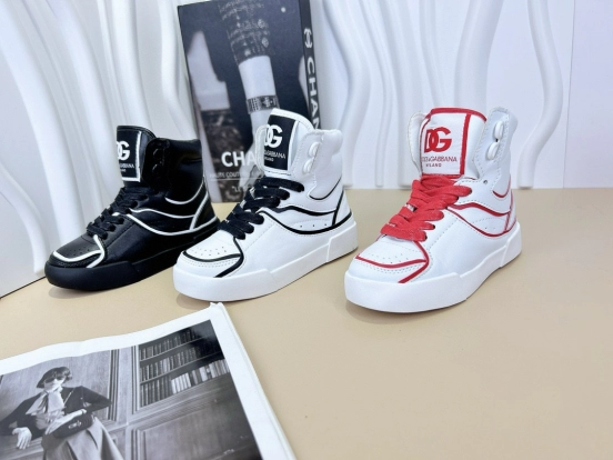 2024 Kids Dolce & Gabbana Black White Red Synthetic Leather Kids Sneakers