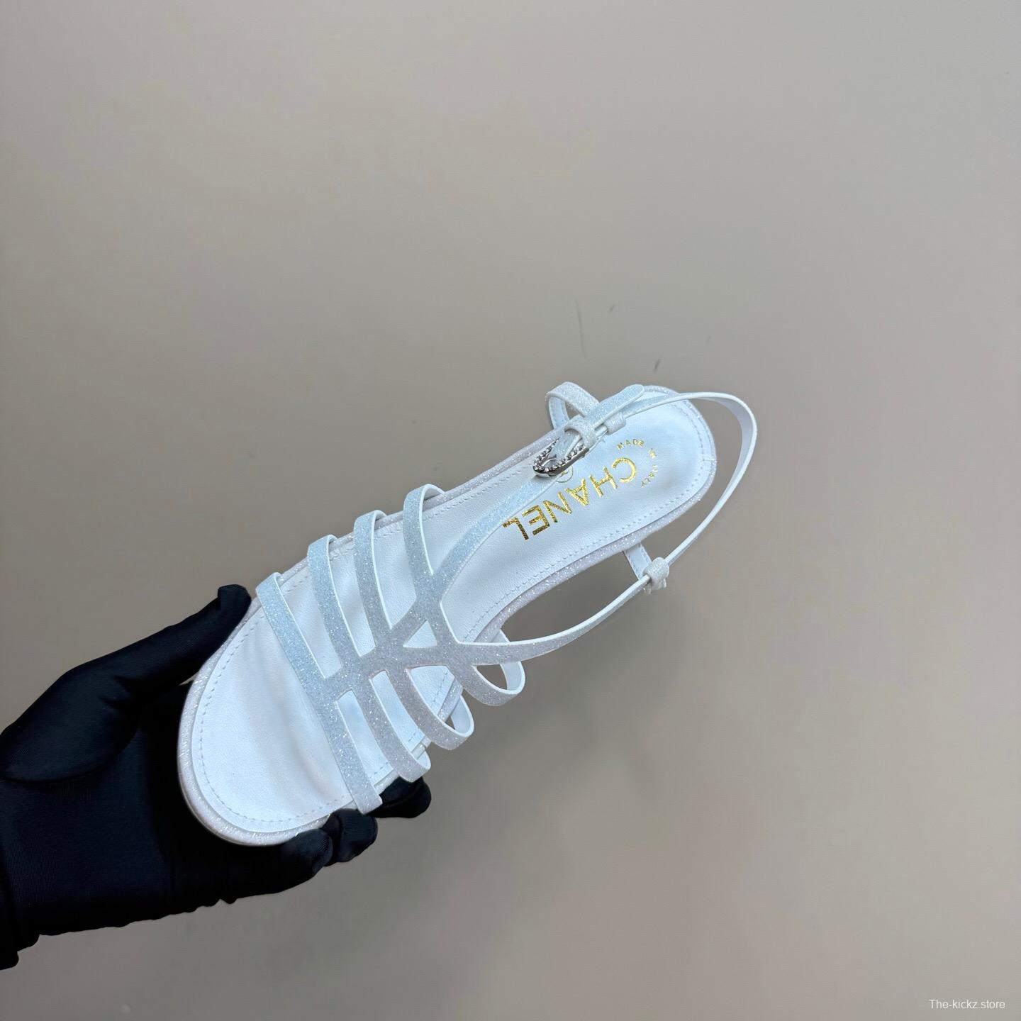 2025 Women Chanel White Suede Sandal KFY00290