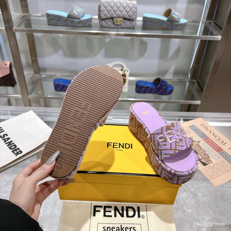 2025 Fendi Lavender Brown Canvas Slippers