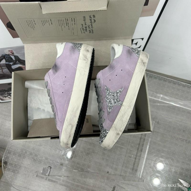 2025 Women GGDB Lilac Silver Glitter Leather Suede Sneakers