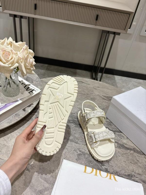 2025 Women Dior White Fabric Leather Sandals KFY00300