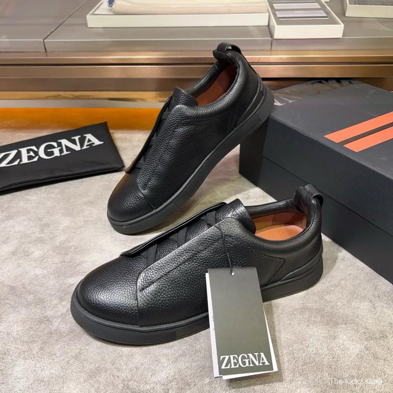 2024 Men Ermenegildo Zegna Black Calf Leather Sneakers MJ00280