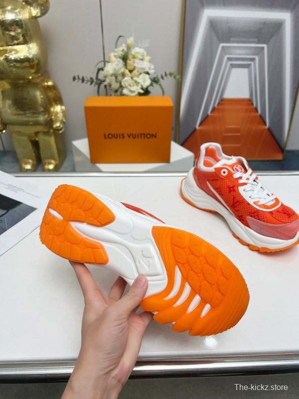 2025 Unisex Louis Vuitton Orange White Mesh Leather Sneakers LY00340(F)/LY00341(M)