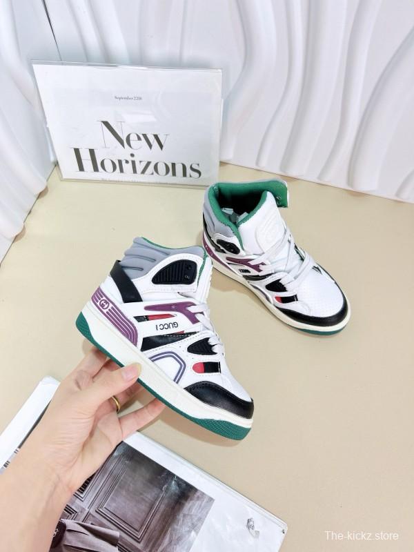 2024 Kids Gucci White Black Purple Green Leather Sneaker