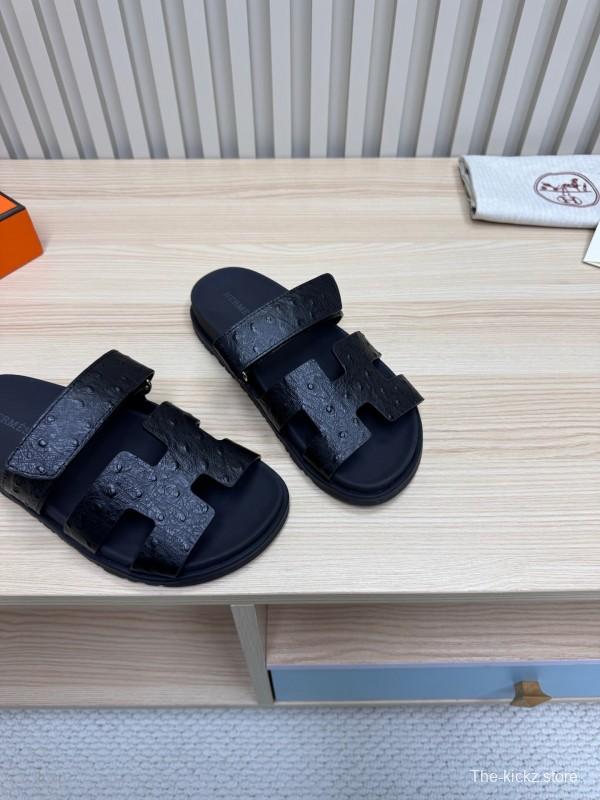 2025 Slippers Hermès Black Leather Slippers