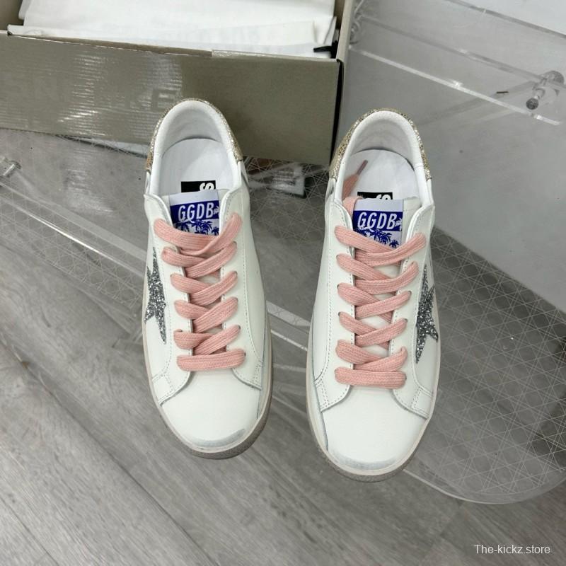2025 Women GGDB White Pink Leather Suede Sneakers