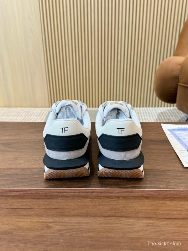 2025 Women TOM FORD White Grey Suede Leather Sneakers LY00360