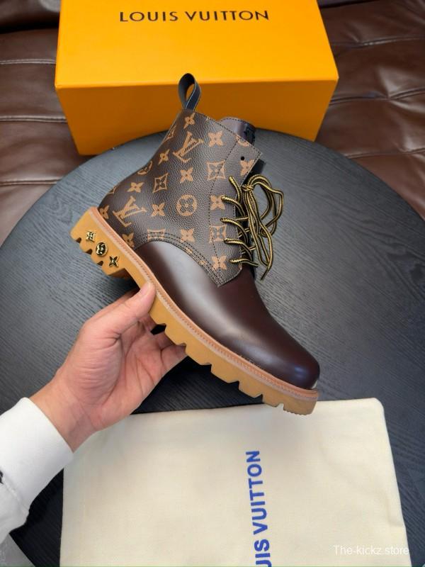 2024 Men Louis Vuitton Brown Leather High Top Boots MJ00440