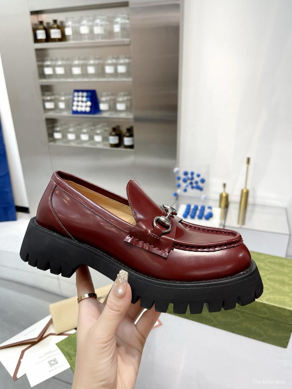 2024 Women Gucci Burgundy Leather Loafers MJ00320