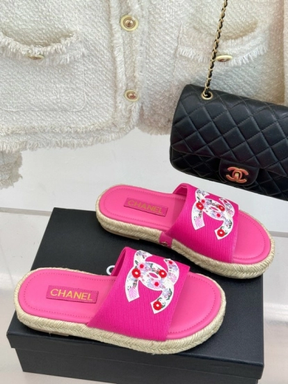 2025 Slippers Chanel Pink Canvas Espadrille Double C KFY00230