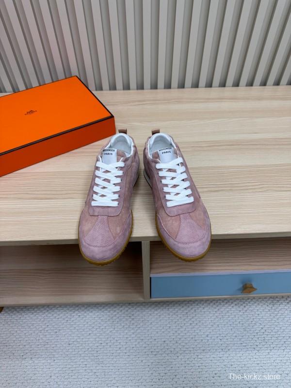 2025 Women Hermès Pink Suede Sneakers KFY00300