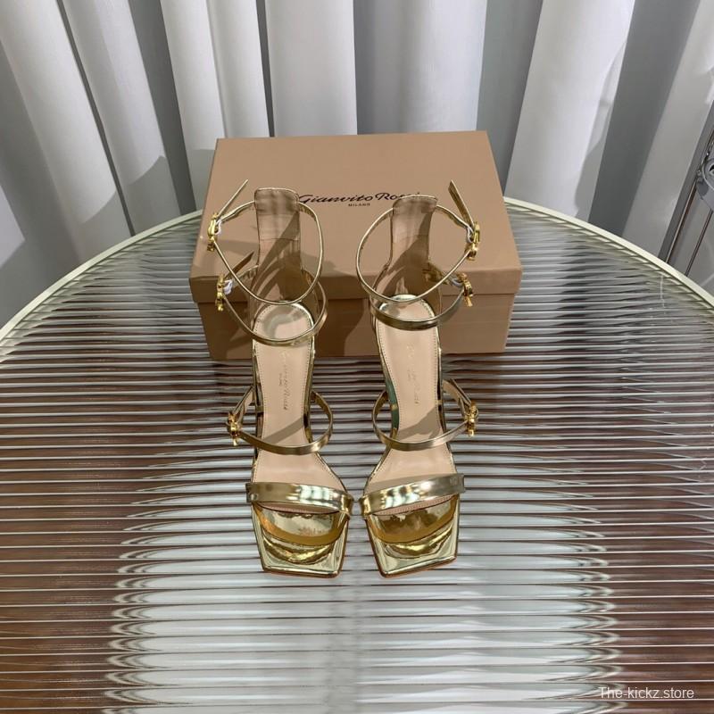 2025 Women Gianvito Rossi Gold Leather High Heel Sandals