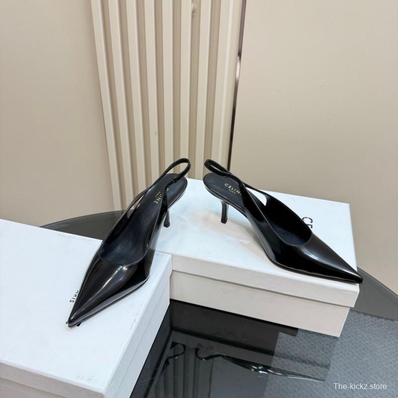 2025 Women CELINE Black Patent Leather Slingback Pumps KFY00310