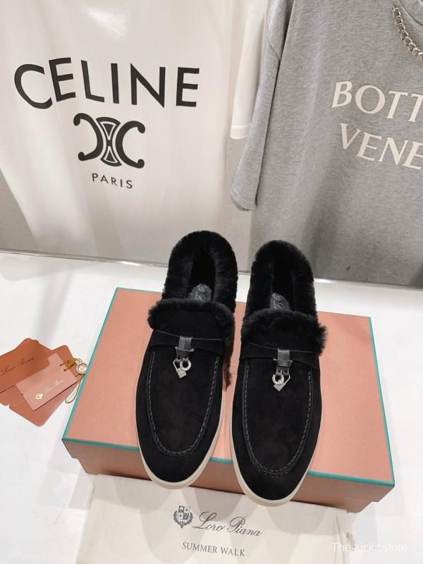 2024 Unisex Le Parmentier Black Suede Leather Wool Loafers MJ00310