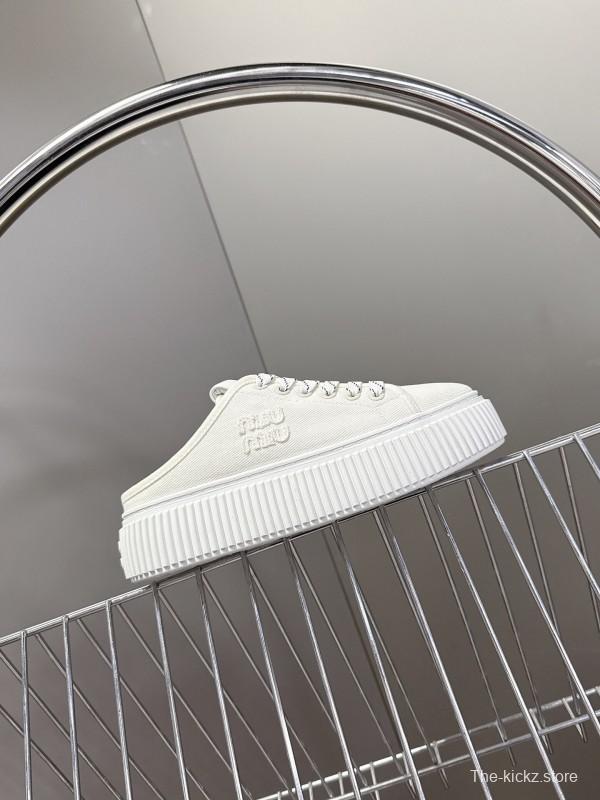 2025 Women Miu Miu White Canvas Sneakers