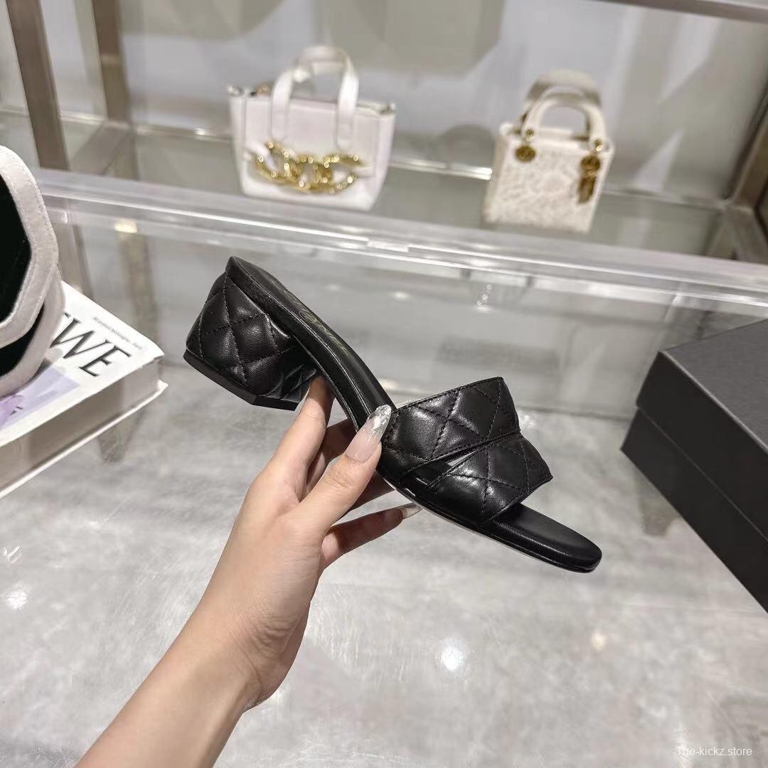 2025 Women Chanel Black Lambskin Sandals