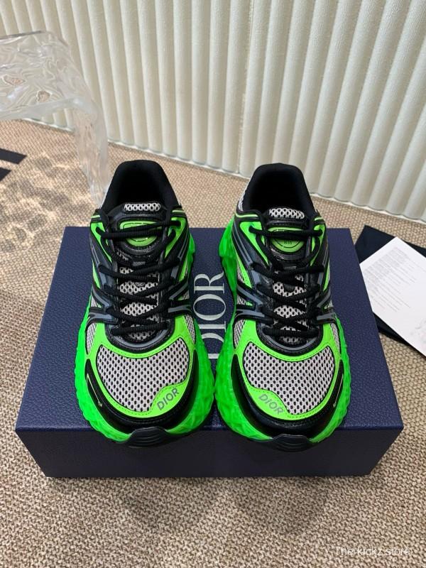2024 Unisex Dior Green Black Leather Mesh Sneakers MJ00400