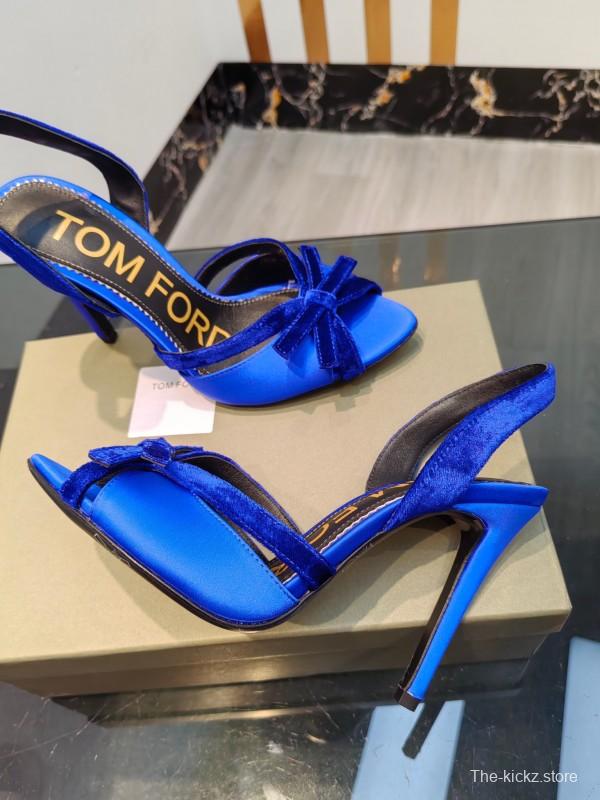 2025 Women TOM FORD Blue Velvet Satin High Heel Slingback KFY00300