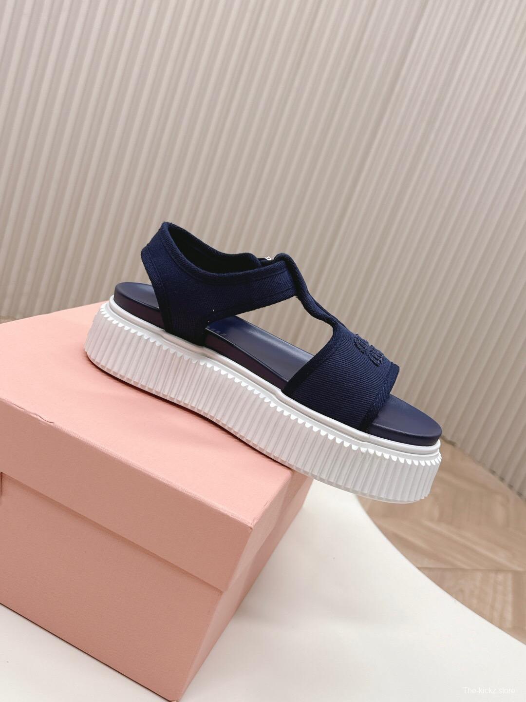 2025 Women Miu Miu Navy Canvas Sandals LY00420