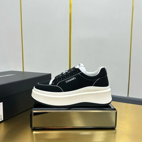 2025 Women Chanel Black White Leather Sneakers