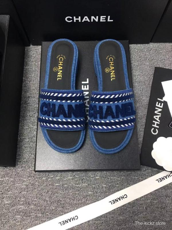 2025 Slippers Chanel Blue Fabric Slippers LY00270