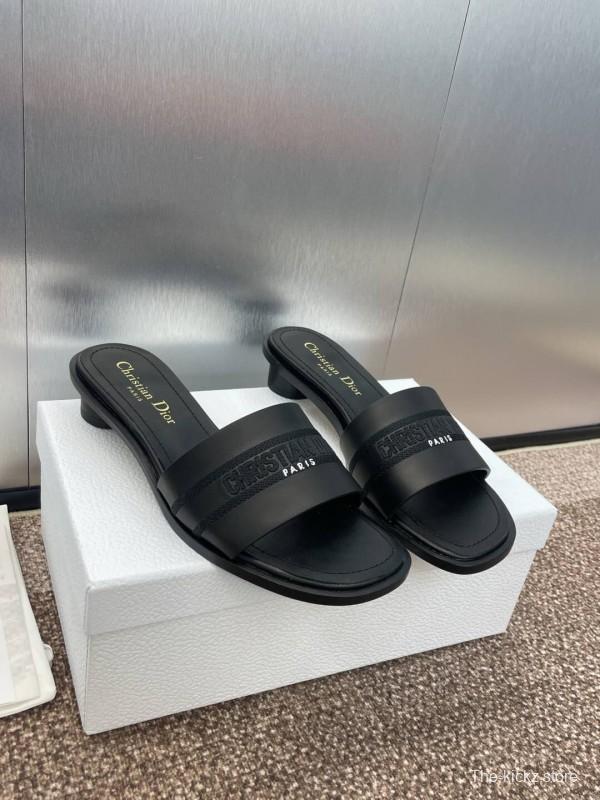 2025 Women Dior Black Leather Slippers CHRISTIAN DIOR PARIS