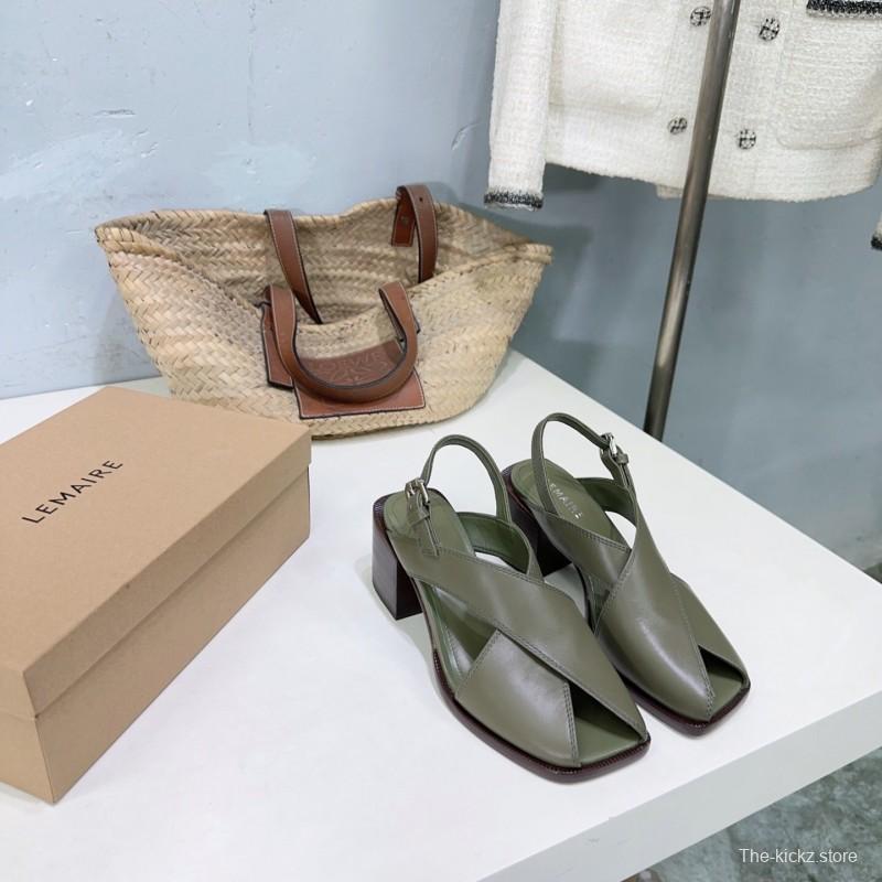 2025 Women Lemaire Green Leather Heeled Sandals KFY00310