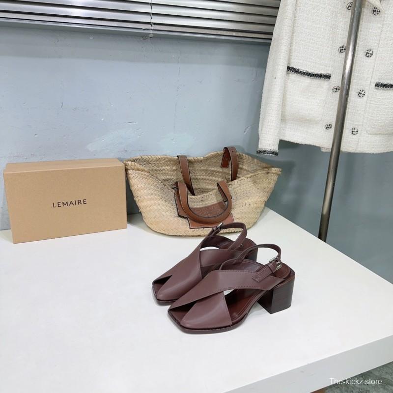2025 Women Lemaire Brown Leather Heeled Sandals