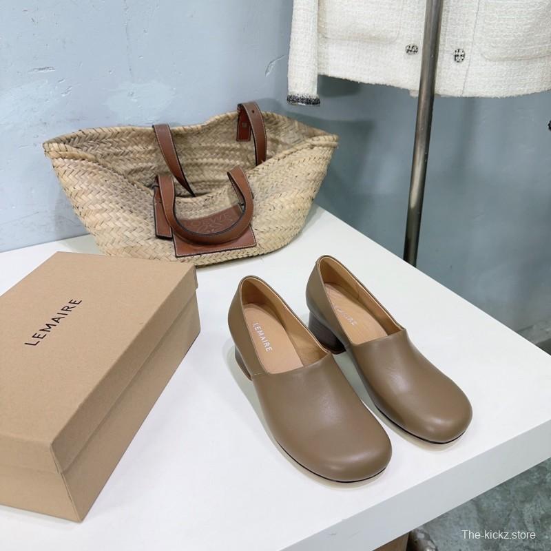 2025 Women LEMAIRE Brown Leather Block Heel Shoes