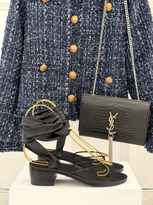 2025 Women Yves Saint Laurent Black Leather Sandal
