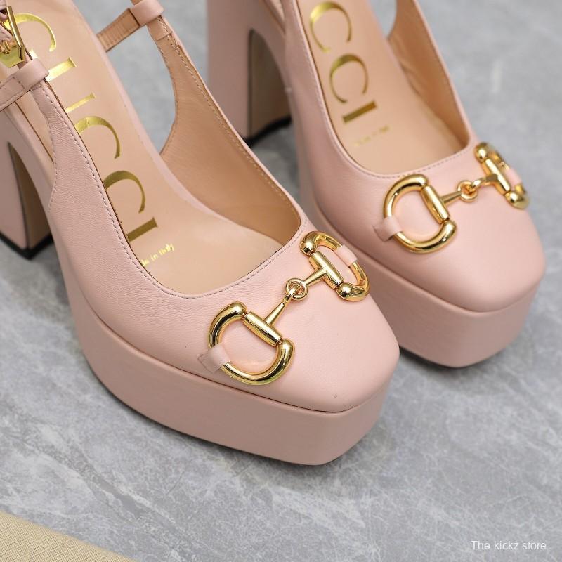 2025 Women Gucci Pink Leather Platform High Heels KFY00320