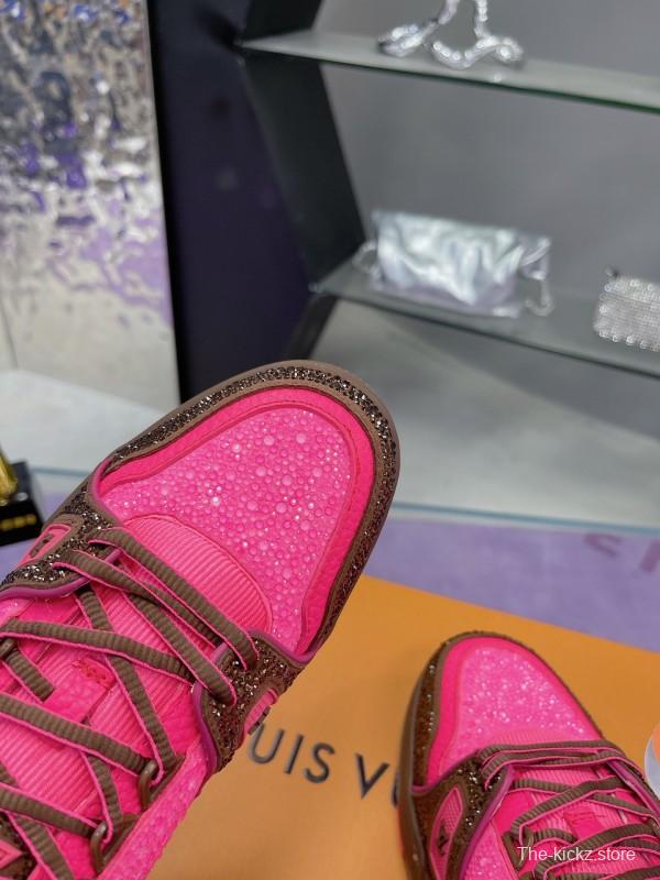 2025 Unisex Louis Vuitton Pink Brown Leather Canvas Plimsolls Handcrafted Crystals AS00400