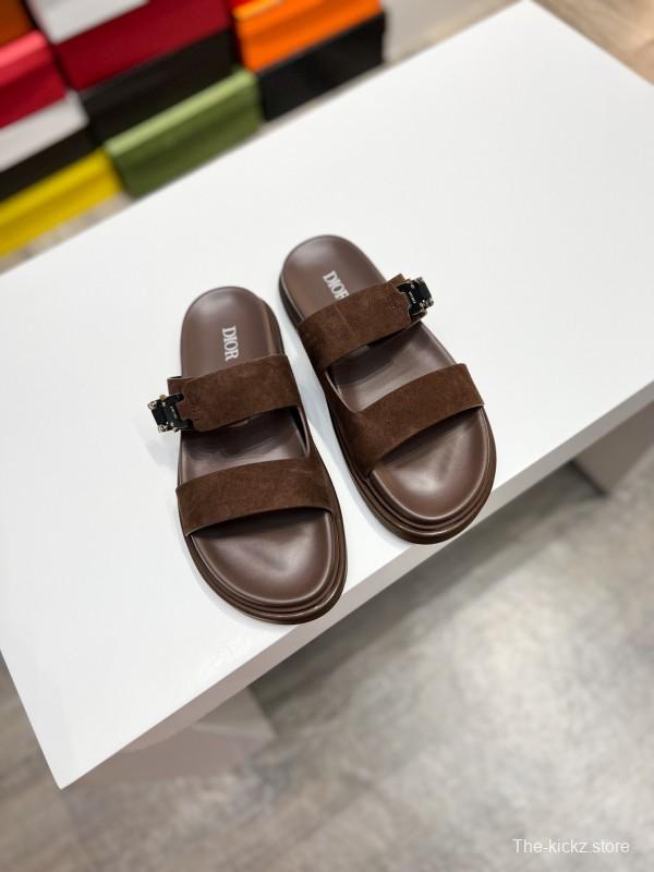 2025 Men Dior Brown Suede Leather Slippers AS00190