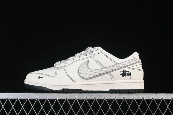Nike SB Dunk Low Stussy Collaboration Beige Black Grey Silver Low-Top Casual Skate Shoes - HH7518-097