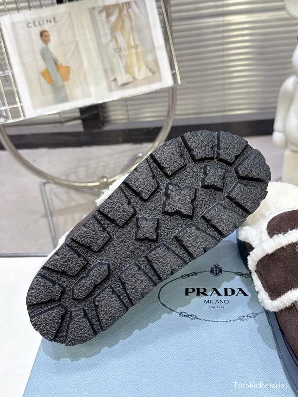 Prada SS25 Early Spring Fur Slippers with Rubber IP Ultra-Light Foam Sole - KFY00280
