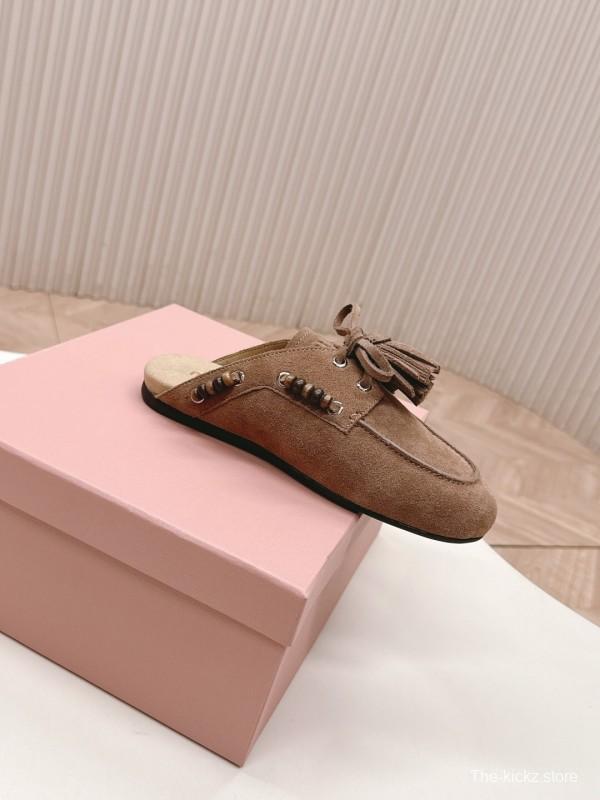 Miu Miu Fall/Winter 2025 Tassel Loafer Mule with Beaded Accents - LY00320