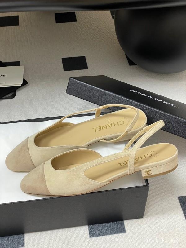 Chanel Sling-back Two-Tone Suede Slingback Sandals Flat/Block Heel - KFY00280