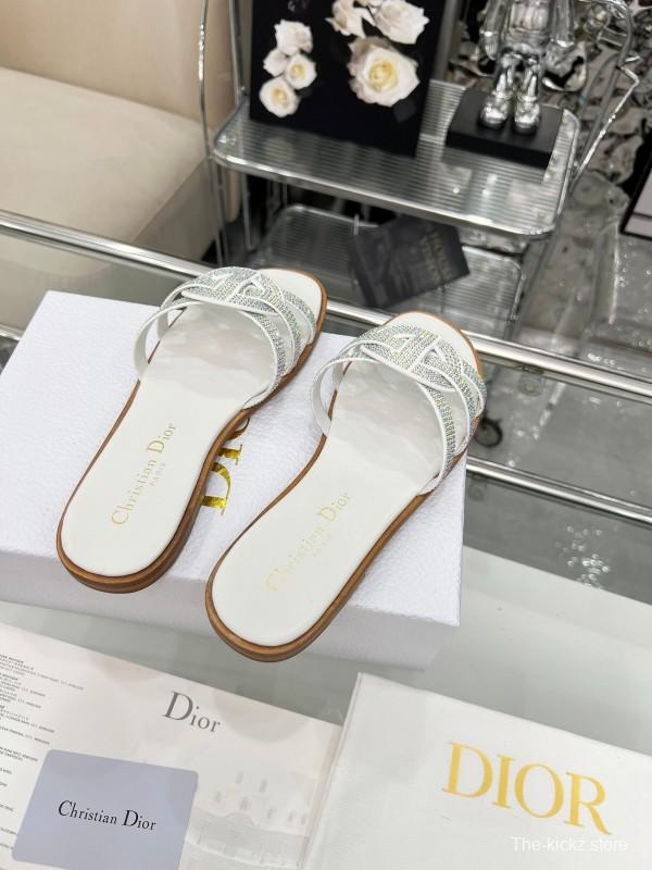 Dior D-Lane Sandals Hollow-out Flat Sandals with Gold Embellishment - LY00220/LY00260