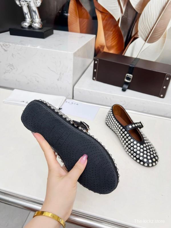 Alaia 2025/SS Crystal Embellished Ballet Dance Shoes with 0.8CM Inner Height - LY00340