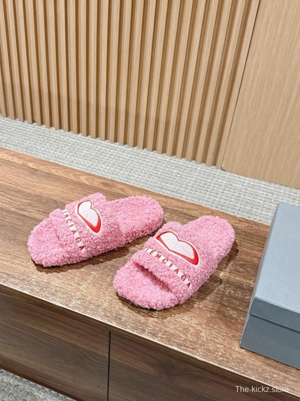 Balenciaga 2025 SS Qixi Limited Series Letter Embroidery Platform Shearling Slippers - AS00200