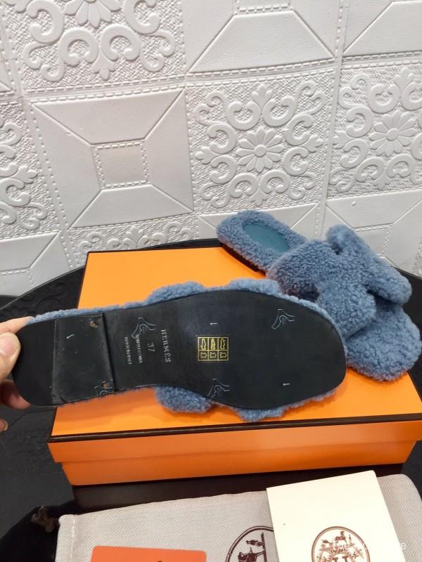 H Teddy Wool H Slippers Flat Sole Autumn Winter - LY00240