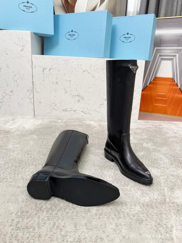 Prada Classic Triangle Logo Pointed Toe Boots - LY00400