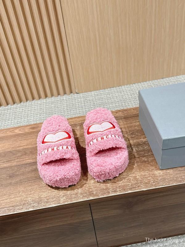 Balenciaga 2025 SS Qixi Limited Series Letter Embroidery Platform Shearling Slippers - AS00200